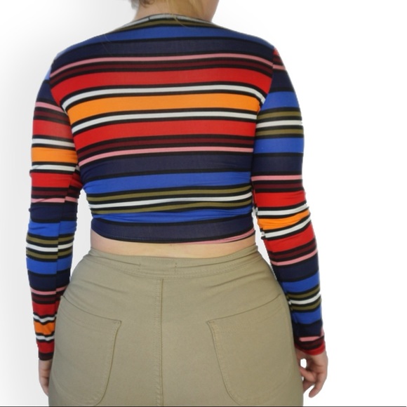 The Color Block Wrap Top Bow Tie Crop Top Sexy - Picture 3 of 4